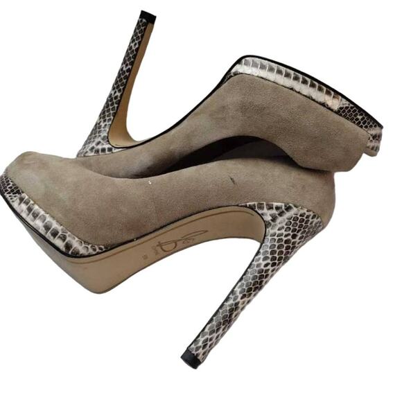 Joan & David Womens Platform Heel Beige Suede Snake Slip On Peep Toe 8 M - Picture 1 of 12
